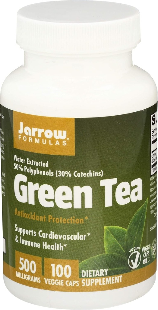 Jarow Formulas Green Tea 500 mg - 100 Veggie Caps, Συσκευασία των 2 - Αντιοξειδωτική Υποστήριξη - 50% Πολυφαινόλες - Καρδιαγγειακή & Ανοσολογική Υγεία - 200 Σύνολο Υπηρεσίες