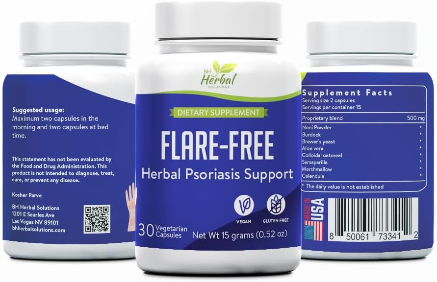 FlareFree Psoriasis συμπλήρωμα υποστήριξης - φυτική φόρμουλα για την υγεία του δέρματος & άνεση - Φυσική υποστήριξη για την ευεξία του δέρματος