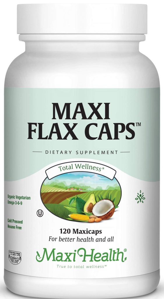 Maxi flax Caps – Βιολογικό έλαιο λιναρόσπορου, Ωμέγα 3, 6, 9 - Ψυχρός Τύπος - Hexane Free, 700 mg – Kosher, 120 caps