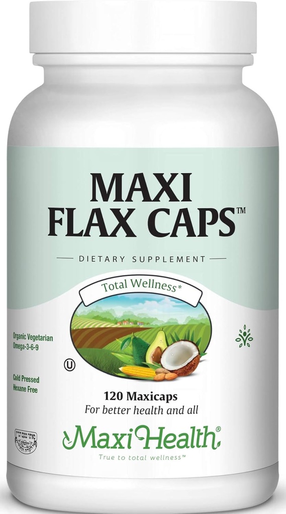 Maxi flax Caps – Βιολογικό έλαιο λιναρόσπορου, Ωμέγα 3, 6, 9 - Ψυχρός Τύπος - Hexane Free, 700 mg – Kosher, 120 caps