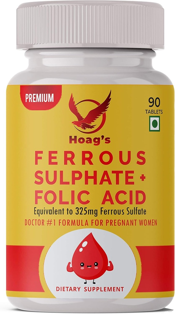 Σιδήρου της Hoag 65mg θειικό σίδηρο με συμπλήρωμα ασβεστίου & φυλλικού οξέος Υποστήριξη κόκκινη παραγωγή κυττάρων αίματος - 90 Veg δισκία
