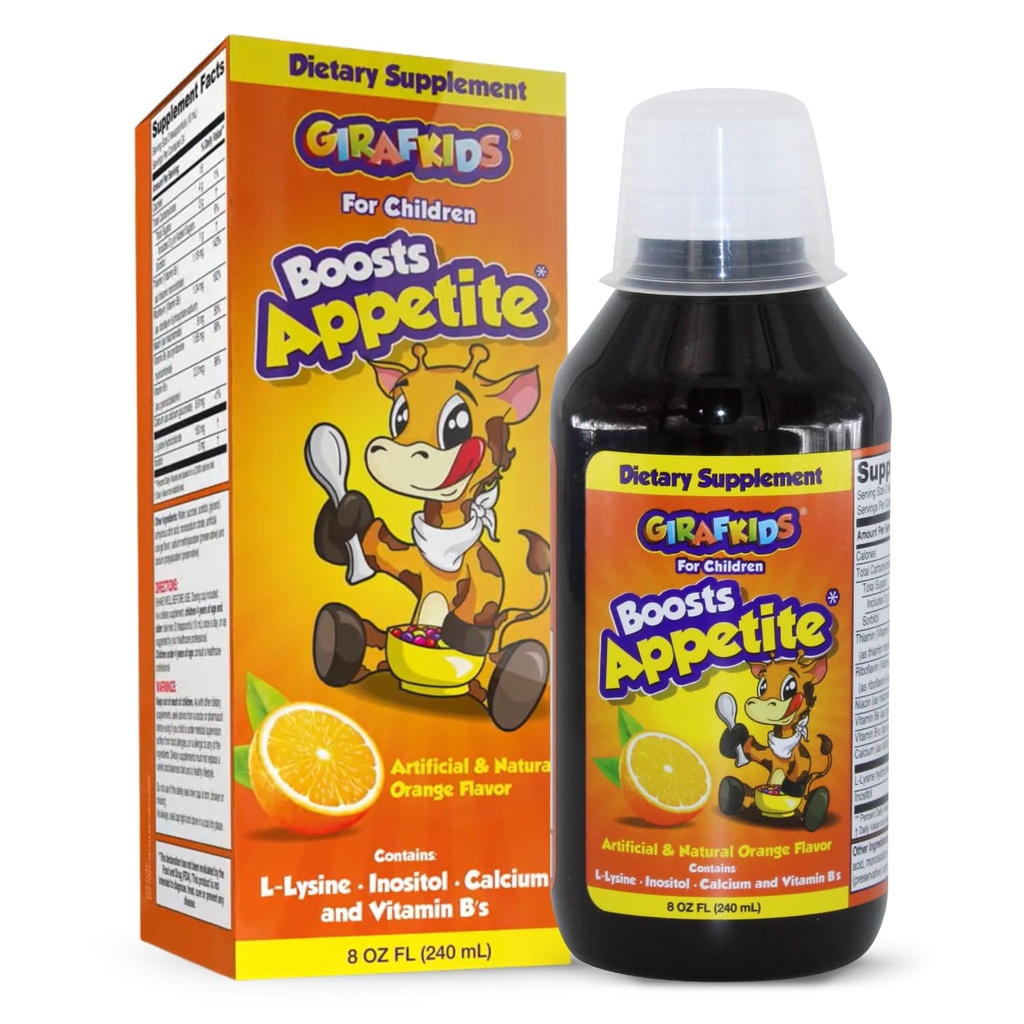 GirafKids Amoster Syrup for Kids Ηλικίες 4+, 8 Fl Oz - Βιταμίνες για Παιδιά, Πορτοκαλί Γεύση - Προάγει Υγιεινή Ορεξία & Ενέργεια