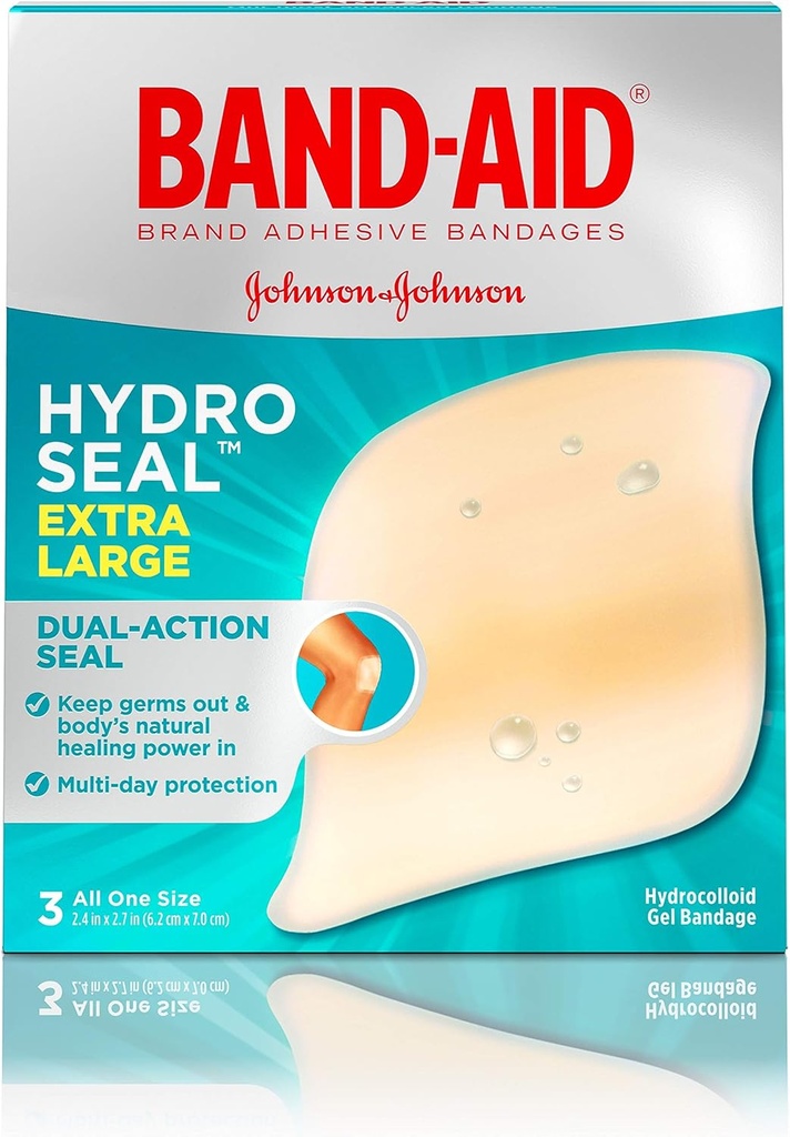 Band-Aid Brand Hydro Seal Αυτοκόλλητη Υδροκολλοειδής Gel Επιδέσμους για Περιποίηση Τραυμάτων & Κυψέλης, Όλος ο σκοπός Αδιάβροχη & ντους Απόδειξη Blister Pad, Στείρα & Long-Lasting, Extra Large, 3 ct