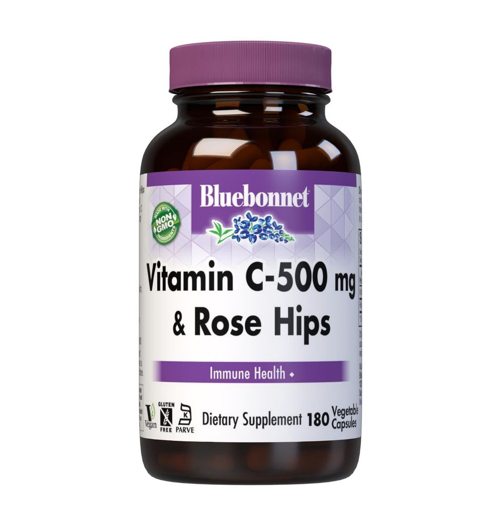 BlueBonnet βιταμίνη C 500 mg Plus Rosehips κάψουλες λαχανικών, 180 κόμης