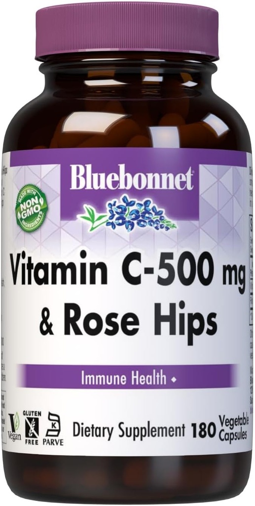 BlueBonnet βιταμίνη C 500 mg Plus Rosehips κάψουλες λαχανικών, 180 κόμης