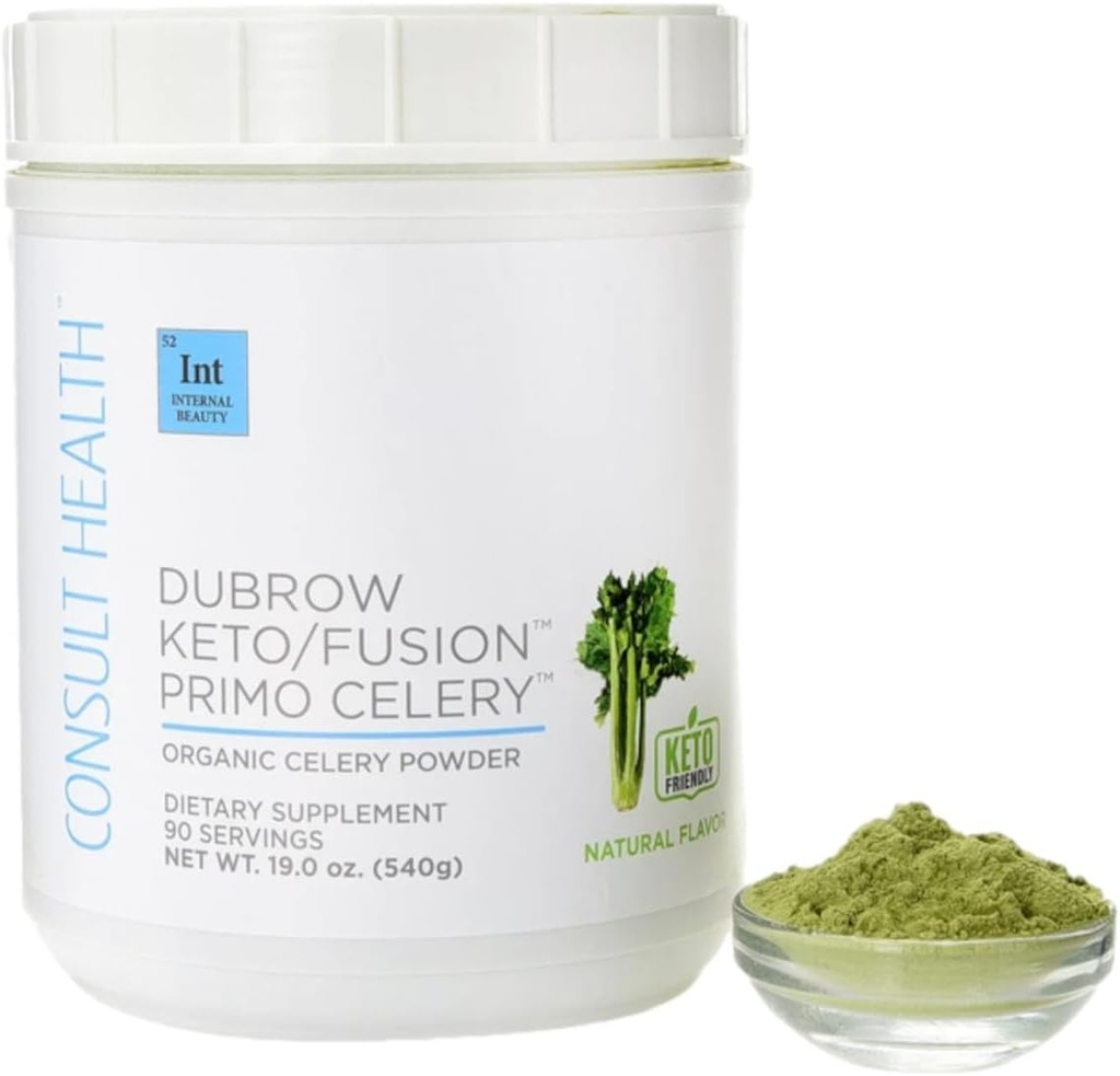 Consult Health Primo Celery Instant Juice Drink Mix Powder for Gut Health Certified Organic - Non GMO - Supports Healthy Digestion - Detoxes & Hydrates - Keto/Fusion Friendly - 19.0 oz