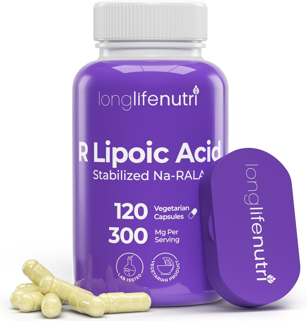 LongLifeNutri Stabilized R-Alpha Lipoic Acid 300mg – High Potency Na-RALA συμπλήρωμα για Κυτταρική Ενέργεια & Μεταβολική λειτουργία, 120 κάψουλες χορτοφάγων, 4-Month Supply, GMP Certified, Made in USA