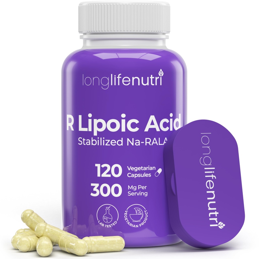 LongLifeNutri Stabilized R-Alpha Lipoic Acid 300mg – High Potency Na-RALA συμπλήρωμα για Κυτταρική Ενέργεια & Μεταβολική λειτουργία, 120 κάψουλες χορτοφάγων, 4-Month Supply, GMP Certified, Made in USA