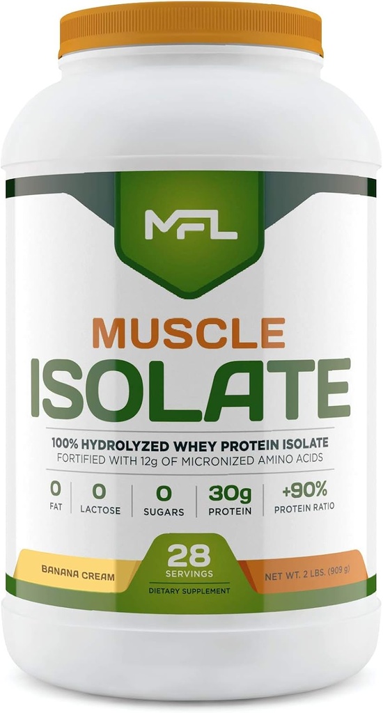 MFL 100% Isolate Protein l 30g of Protein l 12g Amino Acids l Keto Friendly l Low Carbs l 2 lbs. (Banana Cream)