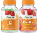Ζωηρή βιταμίνη C 1050mg + Βιταμίνη D3 + Βιταμίνη K2, Gummies Bundle - Μεγάλη γεύση, συμπλήρωμα βιταμίνης, Χωρίς γλουτένη, Χωρίς ΓΤΟ, Μασώμενα Gummy