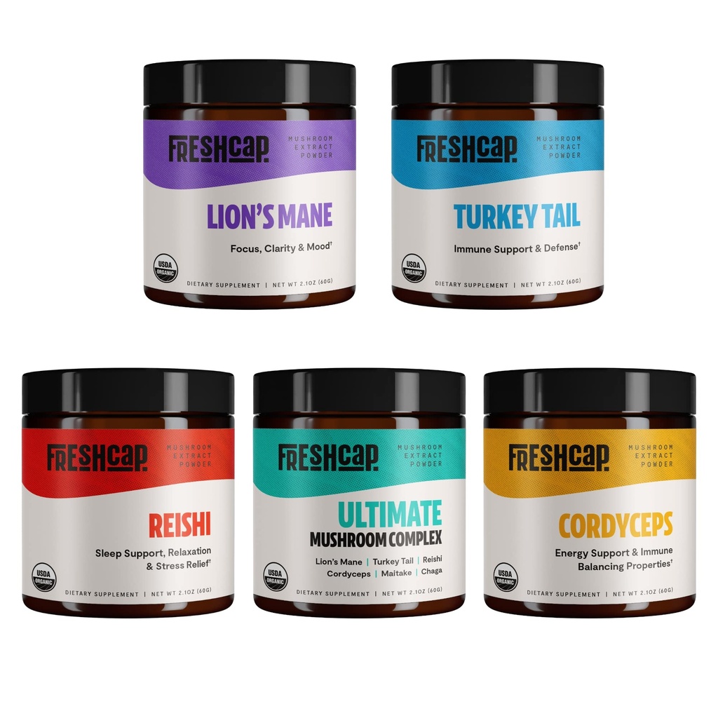 FreshCap Mushrooms Ultimate Mushroom Starter Kit (Cordyceps, Lion's Mane, Turkey Tail, Reishi και The Ultimate Mushroom Complex) 60 Υπηρεσίες
