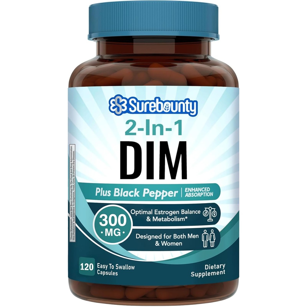 Συμπλήρωμα DIM 300mg για γυναίκες & άνδρες, Ισορροπία οιστρογόνων & Μεταβολισμός, Ισορροπία ορμονών, Υποστήριξη εμμηνόπαυσης, Διατήρηση ενέργειας, Υψηλή απορρόφηση με εκχύλισμα μαύρου πιπεριού, 120 Caps