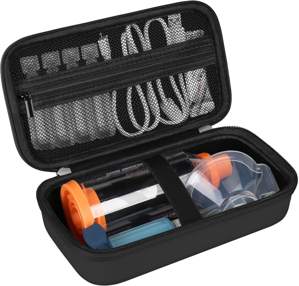 Hard Case for Asthma Inhaler, Handheld Spacer for Kids and Adults, Masks, Inhaler Holder Asthma Travel Bag Carrying Organizer with Mesh Pocket fit Medication and Accessories, Black