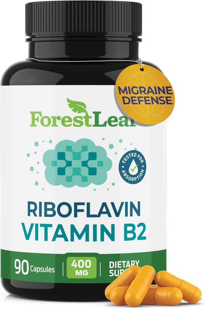 ForestLeaf Vitamin B2 Riboflavin 400mg - Ενέργεια, Δέρμα & Κυτταρική Υγεία συμπλήρωμα - Υποστήριξη νευρικού συστήματος - Βιταμίνη B 2 VIT B - Μη ΓΤΟ & Χωρίς γλουτένη - B2 Βιταμίνη 400mg Καψάκια λαχανικών, 90 Count