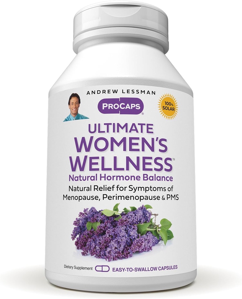 ANDREW LESSMAN Ultimate Women’s Wellness 360 Κάψουλες - Φυσικά Ανακουφίζει Εμμηνόπαυση Συμπτώματα, PMS, Περιεμμηνόπαυση με ισοφλαβόνες σόγιας, EGCG, Cranberry, Indole-3-Carbinol. Εύκολο να καταπιείτε κάψουλες