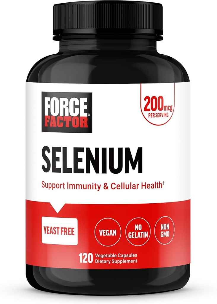 Force Factor Selenium Immune Support Supplement, Selenium 200mcg Capsules to Support Immune Defense, Immunity Supplement, Vegan, Non-GMO, 120 Capsules