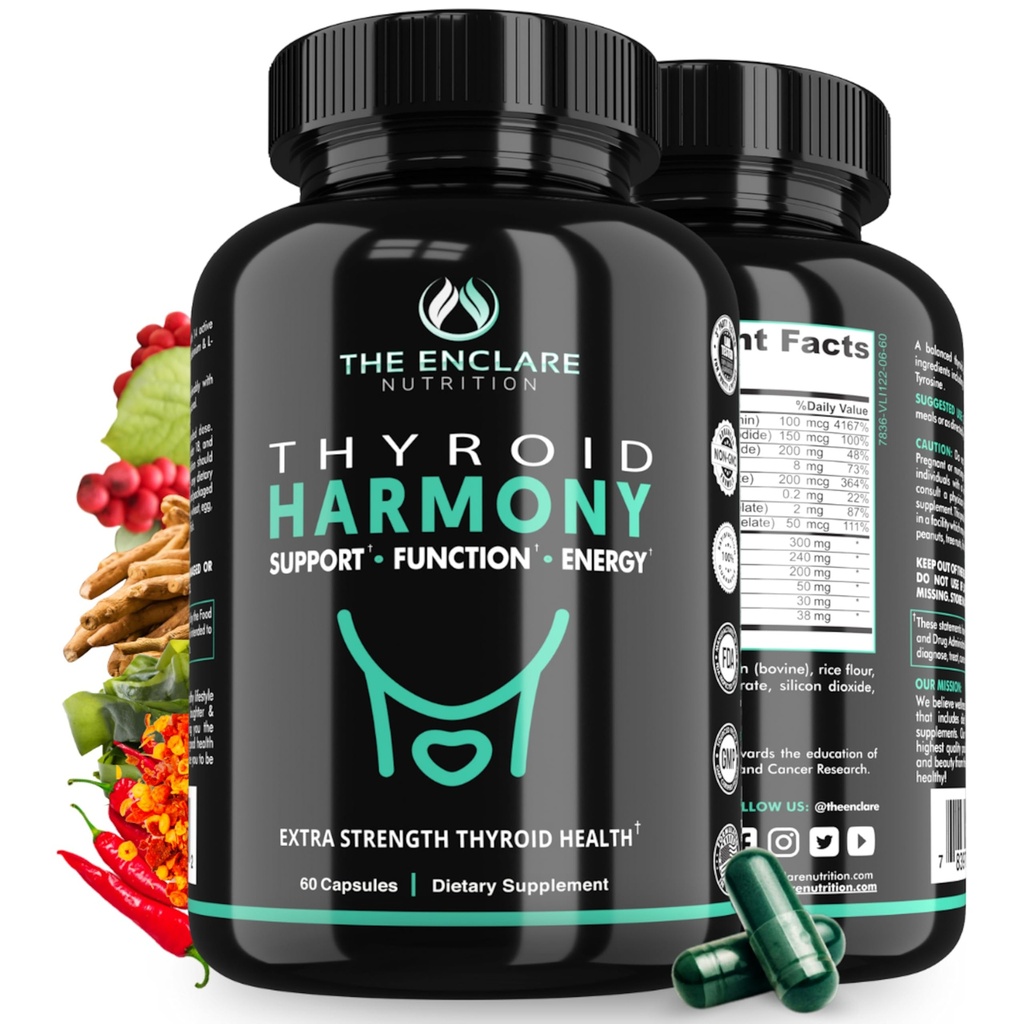 Το συμπλήρωμα υποστήριξης θυρεοειδούς ENCLARE NUTRITION με ιώδιο - Ορμόνες ισορροπίας για την ενέργεια, Μεταβολισμός, Εστίαση, Άγχος, Mood. Ashwagandha, Ψευδάργυρος, Σελήνιο, Βιταμίνη Β12, Κελπ, Μαγνήσιο, L Τυροσίνη (1)