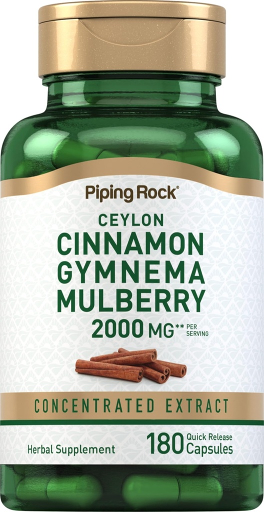 Piping Rock Ceylon Cinnamon Gymnema Mulberry Complex | 180 Capsules | Herbal Supplement | Concentrated Extract | Non-GMO, Gluten Free
