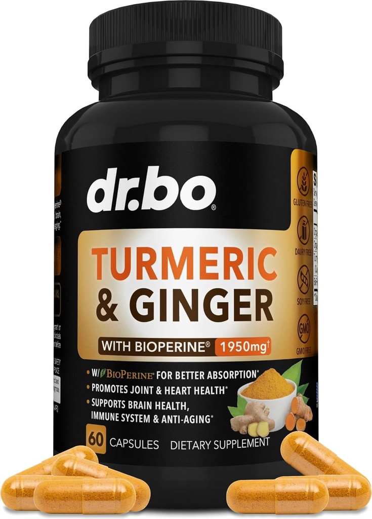Κουρκουμίνη κουρκουμίνη με BioPerine & Ginger συμπλήρωμα - 1950mg Βιολογικό Tumeric και Curcumin BioPerine Χάπια Μαύρο πιπέρι - Turmeric και Ginger Συμπλήρωμα 60 κάψουλες