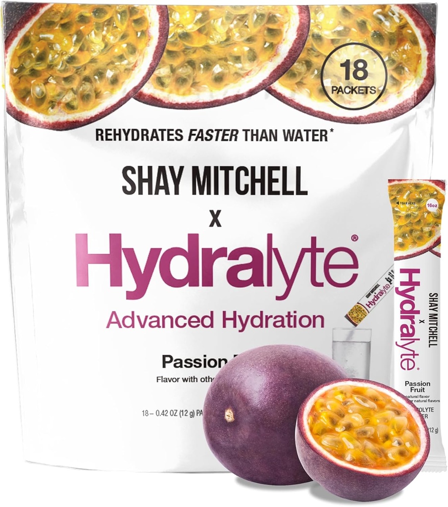 Hydralyte Shay Mitchell Electrolyte Powder Packets, χαμηλής ζάχαρης ταχεία ενυδάτωση, ενυδατική σκόνη για τη θερμότητα, τα ταξίδια, την άσκηση και Bachelorette Parties (Passion Fruit)