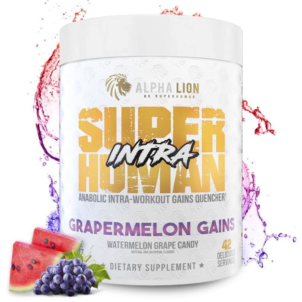 ALPHA LION Superhuman Intra Workout Powder for Men & Women, Amino Acids Drink, Mus Recovery Supplement, BCAA Powder, Electrolytes & Hydration Mix (42 Σερβιέτες, Cartermelon Grape Candy Flavor)