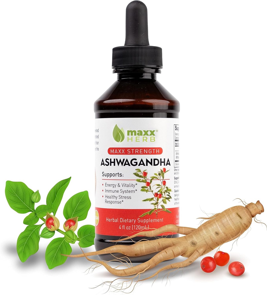 Maxx Herb Ashwagandha Extract – Max Strength Υγρό Βάμμα Απορροφήσεις Καλύτερα από κάψουλες ή σκόνη - για Stamina, μνήμη, & ανοσοποιητική υποστήριξη - 4 Oz μπουκάλι (60 εξυπηρετούν)