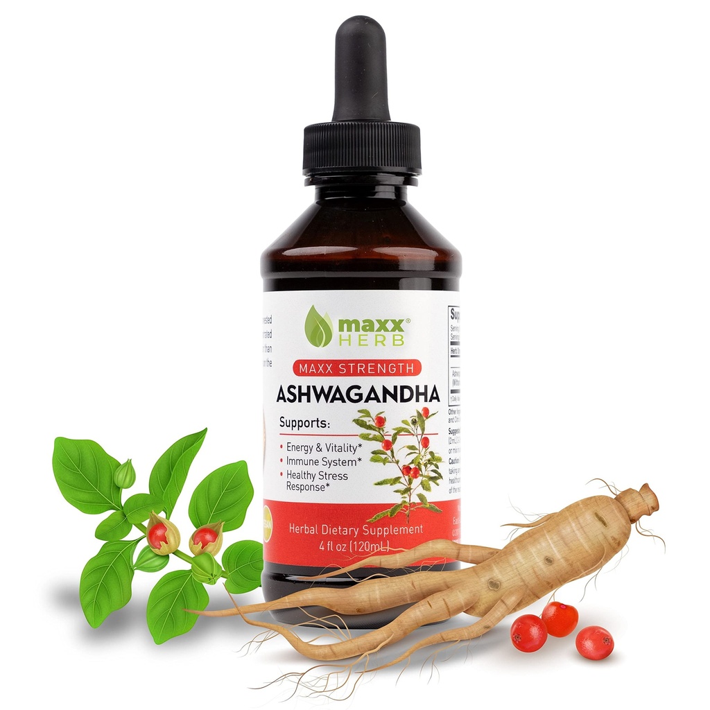 Maxx Herb Ashwagandha Extract – Max Strength Υγρό Βάμμα Απορροφήσεις Καλύτερα από κάψουλες ή σκόνη - για Stamina, μνήμη, & ανοσοποιητική υποστήριξη - 4 Oz μπουκάλι (60 εξυπηρετούν)
