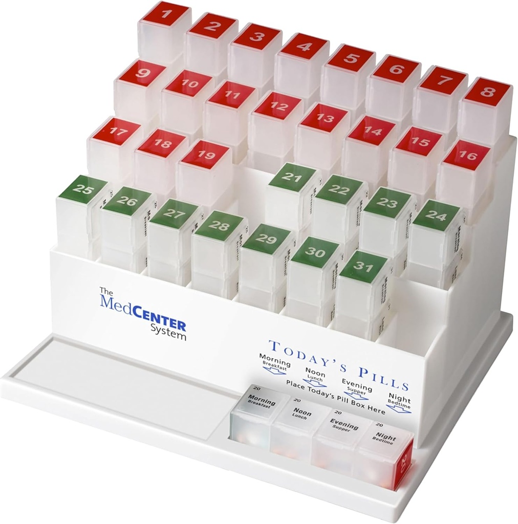 Medcenter Monthly Pill Box Organizer, 4 φορές την ημέρα, μεγάλες 31 υποθέσεις ημερήσιων χαπιών με διαμερίσματα για βιταμίνες, συμπληρώματα, φαρμακευτική αγωγή, 31 ημερών διοργανωτής χαπιών