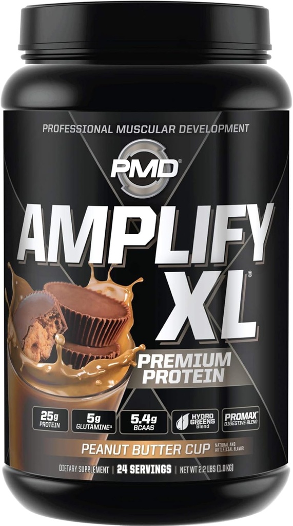 PMD Sports Ενισχύστε XL Premium Συμπλήρωμα πρωτεΐνης Whey Hydro Greens Blend - Glutamine και Whey Protein Matrix με Superfood για τους μυς, τη δύναμη και την ανάκτηση - Κύπελλο φυστικοβούτυρο (24 εξυπηρετούν)