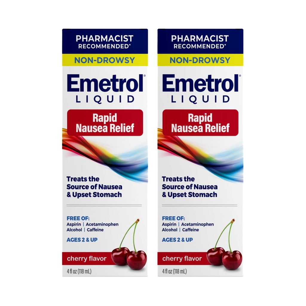 Emetrol Non-Drowsy Liquid Nausea Relief - Αναστατωμένη Στομαχική Ιατρική - Pharmacist Προτεινόμενη Nausea Relief - Cherry Flavor - 4fl oz, 2 Pack