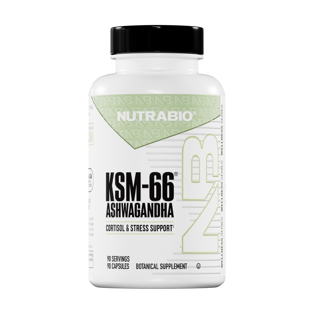 NutraBio Ashwagandha KSM-66 | Ashwaganda Herbal Supplement for Stress, Mood, & Performance | 600 MG of Clinically Studied KSM66 90 Capsules