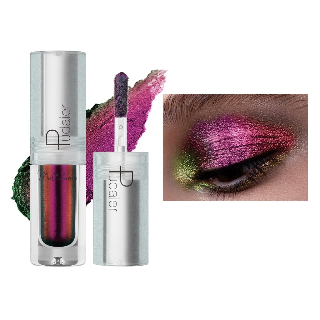 ZUK Glitter Liquid Multichrome Eyeshadow, Multi-Dimensional Metallic Eye Shadow, High Pigmented Chameleon Eye Makeup, Quick Drying Eye Brightener Stick, Waterproof and Smudge-proof