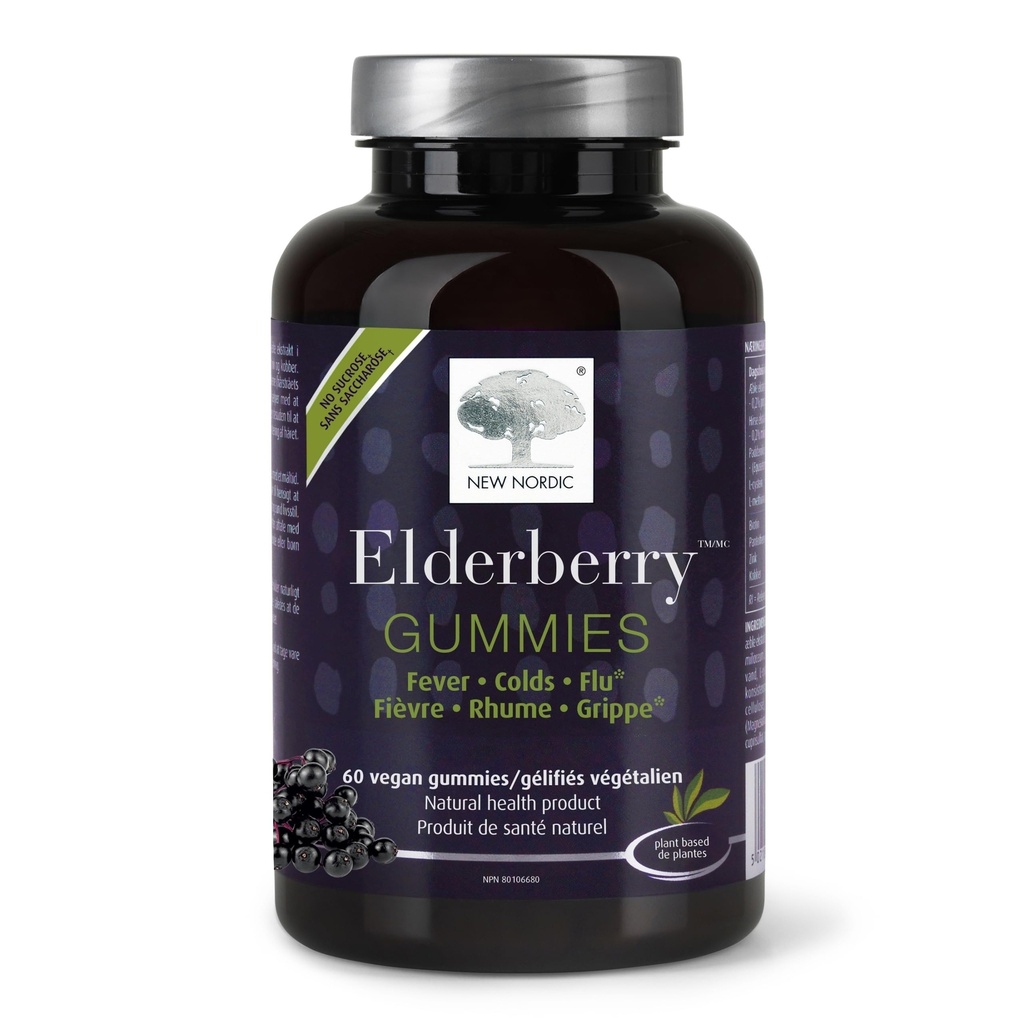 NEW NORDIC Elderberry Vegan Gummies, Ζάχαρη Δωρεάν Μασώμενη Ανοσοποιητική Υποστήριξη με Βιταμίνη C για Ενήλικες και Παιδιά 4+, Χωρίς Τεχνητά Χρώματα ή Γεύσεις, 60 Count (Pack of 1)