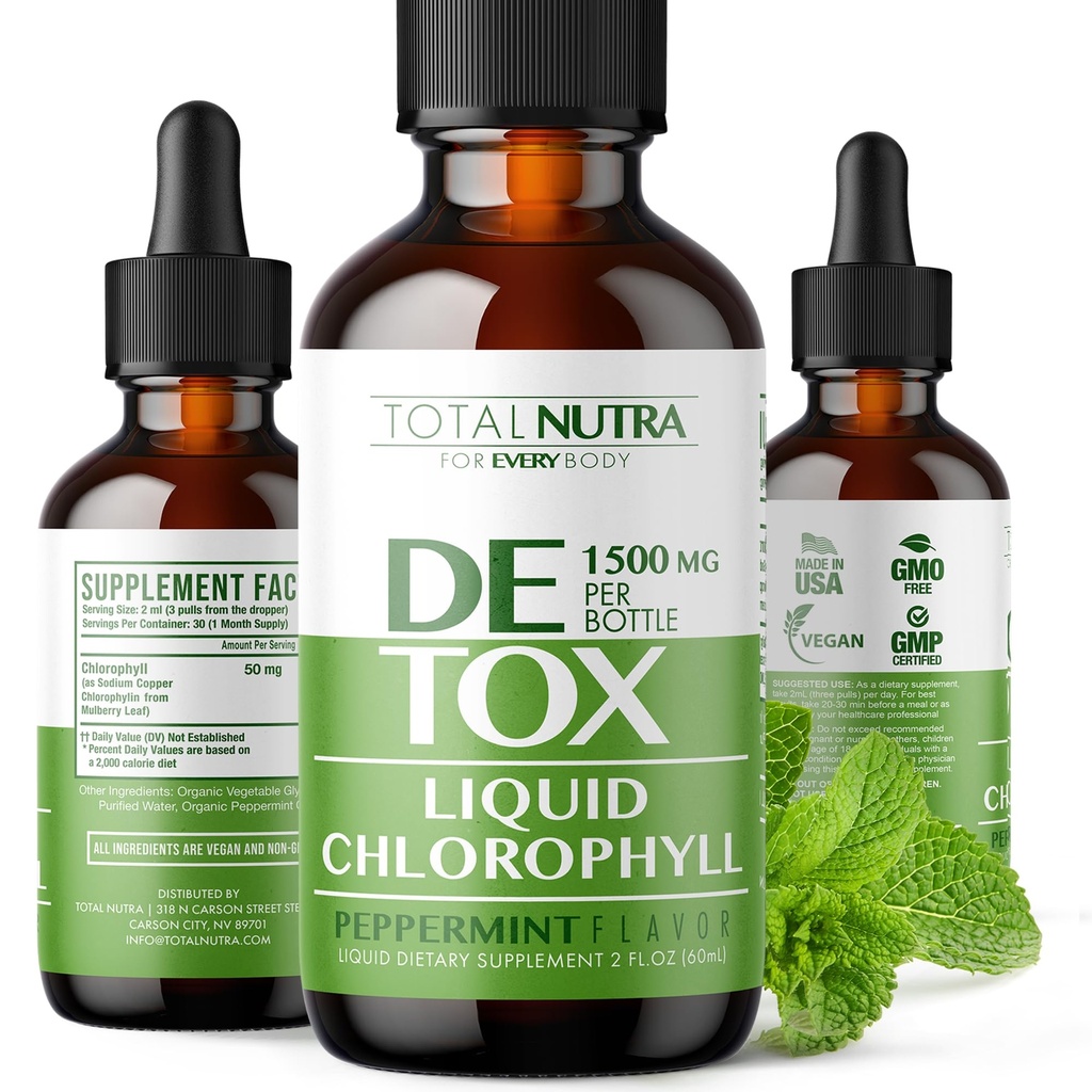 Υγρό Chlorophyl Drops 50mg: Vegan Chlorophyl Liquid Drops for Natural Energy Boost, Immune Support, Body Detox for Skin Care, Internal Deodorant 