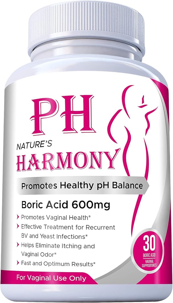 PURE PLANT HOME Boric Acid Suppositories Nature's Harmony 30 Count 600 mg 100% Pure Made in USA