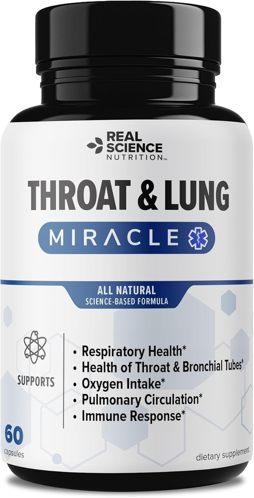 Real Science Throat & Lung Detox Capses to Clear Mucus, Sore Throat & Support Breathing – Συμπληρώματα υποστήριξης πνεύμονα με Vinitrox, GABA, Βιταμίνη C & D για Long-Term Cough & αναπνευστική ανακούφιση, 60 Caps