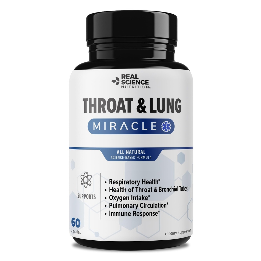 Real Science Throat & Lung Detox Capses to Clear Mucus, Sore Throat & Support Breathing – Συμπληρώματα υποστήριξης πνεύμονα με Vinitrox, GABA, Βιταμίνη C & D για Long-Term Cough & αναπνευστική ανακούφιση, 60 Caps