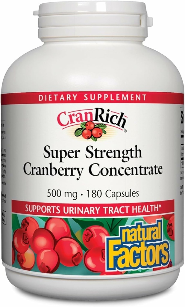 Φυσικοί Παράγοντες CranRich Super Strength Cranberry Συμπυκνωμένο - Αντιοξειδωτικό συμπλήρωμα υποστήριξης με Cranberry Συμπυκνωμένο - Βοηθήματα Ουρολοίμωξη & Φλογερό Υγεία - 180 Κάψουλες (180 Σερβιέτες)