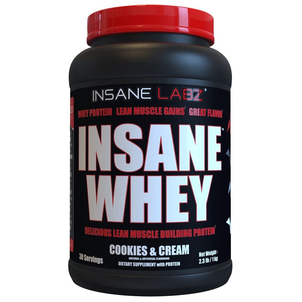 Insane Labz Insane Whey,100% Πρωτεΐνη Whey BCAA Amino Profile, Mass Gainer, Αντικατάσταση γεύματος (Cookies & Cream, 30 Servings)