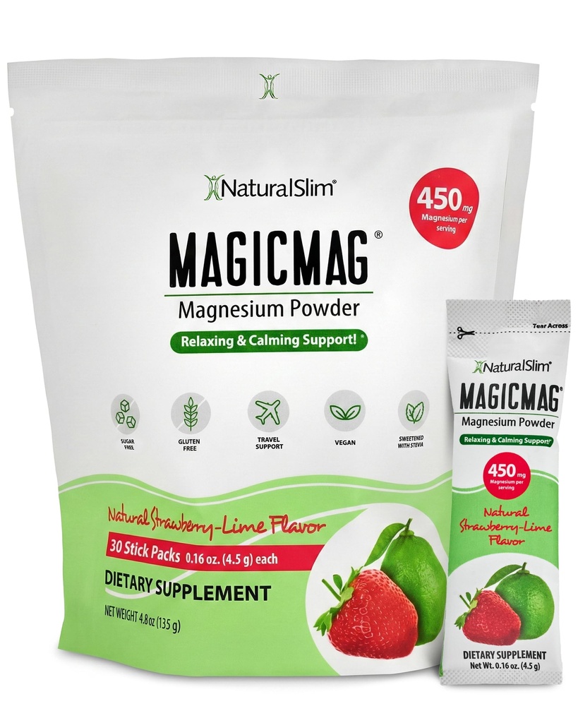 NaturalSlim Mag Mag Mag Mag Mag Mag Mag Magnesium Pack 30 Stick Μαγνήσιο Κιτρικό σκόνη – Άγχος, δυσκοιλιότητα, μυς, υγεία της καρδιάς, και υποστήριξη ύπνου 