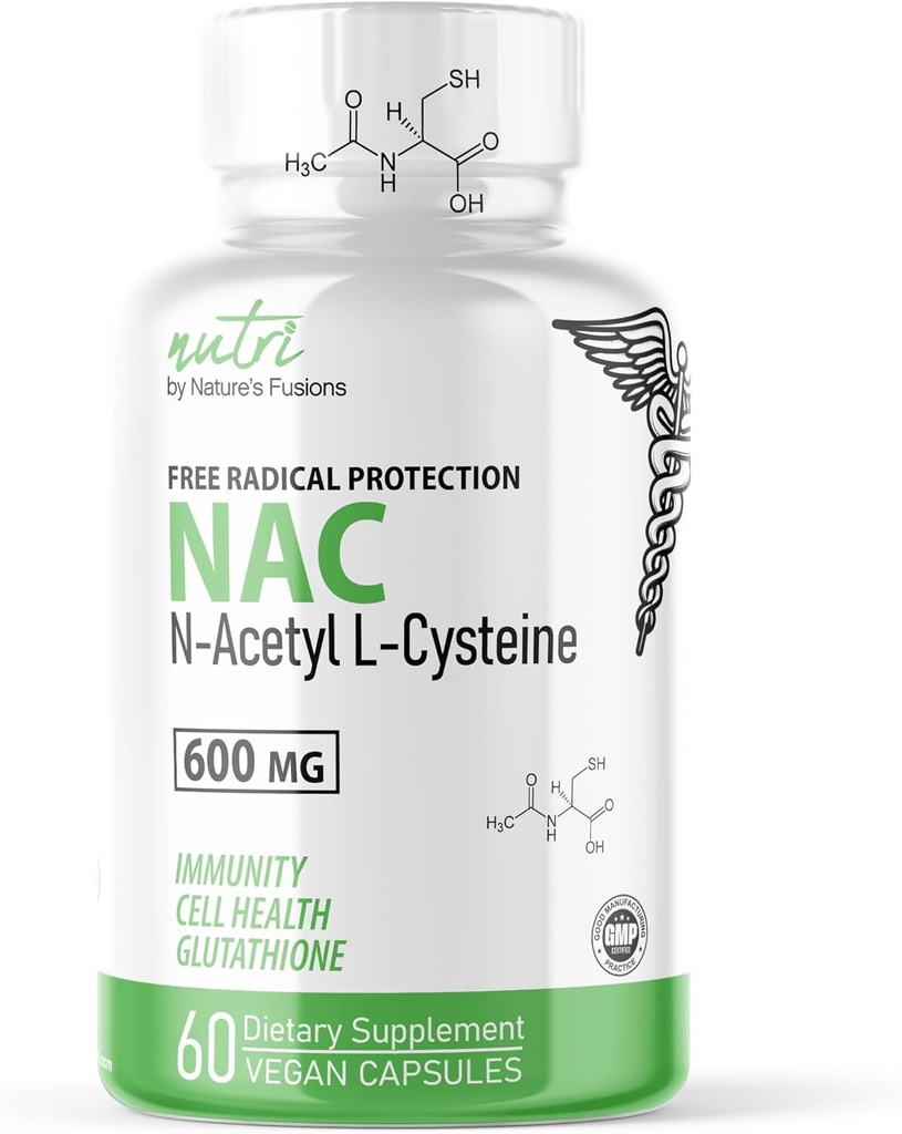 Nature's Fusions NAC Supplement N-Acetyl Cysteine - NAC 600 mg - Συμπλήρωμα Αντιγήρανσης, Συμπλήρωμα Αντιοξειδωτικών, Υποστήριξη ήπατος και πνευμόνων, Ενίσχυση Γλουταθιονόνης - N Acetyl Cysteine (60 Κάψουλες)