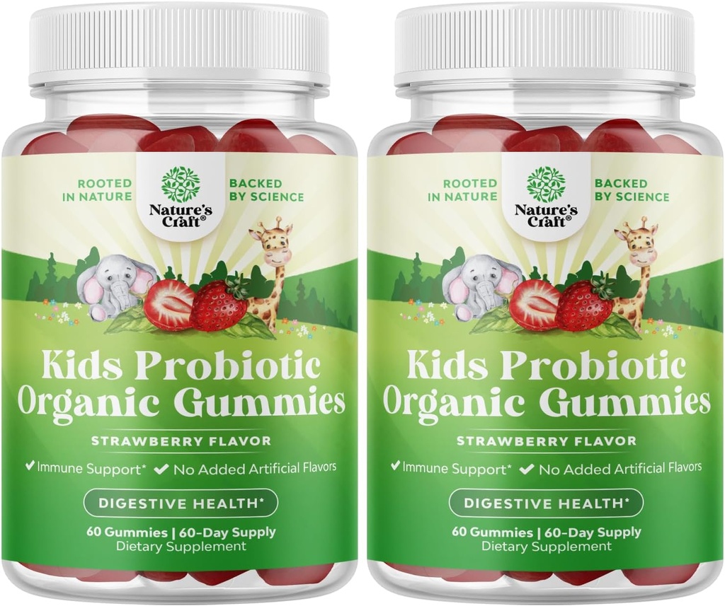 Natures Craft USDA Organic Probiotic Gummies for Kids - Vegan Non-GMO Kids Probiotic Gummy Vitamin for Immunity and Digestive Health - Gentle 2,5B CFU Organic Probiotics Flavor Φράουλα (4 Μήνας)