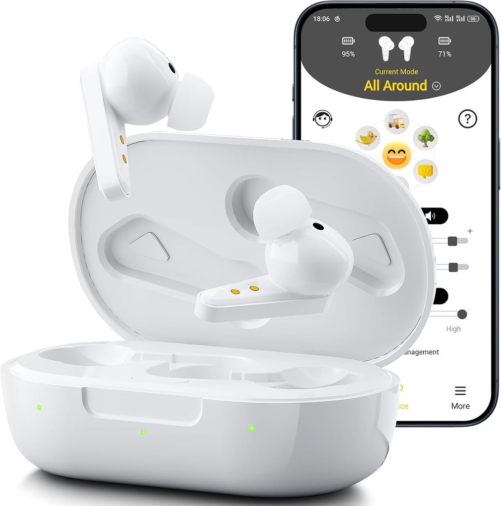 Kingwell Βοηθήματα εξωχρηματιστηριακής ακοής Επαναφορτιζόμενα, Βοηθήματα ακοής Bluetooth για ηλικιωμένους με έξυπνη εφαρμογή Ενεργοποιημένες κλήσεις σε iOS/Android, Αυθεντική ποιότητα ήχου, 32 DSP Ακύρωση θορύβου καναλιών