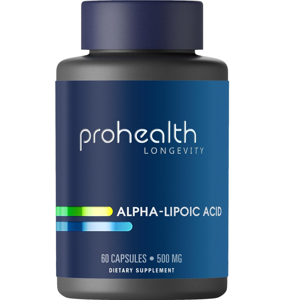 ProHealth Alpha Lipoic Acid High Potency 500mg Promotes Metabolism, Younger Looking Skin, and Cellular Energy. Fights Fatigue and Brain Fog. Protects Heart, Brain, and Liver Health. 60 Servings.