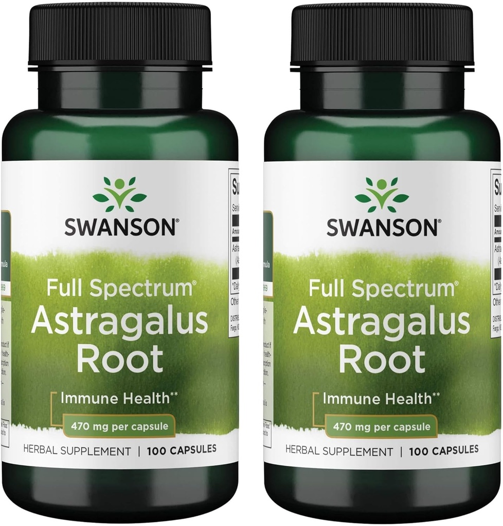 Swanson Astragalus Root - Herbal Supplement Promoting Immune System Support - Natural Formula Supporting Heart & Liver Health - (100 Capsules, 470mg Each) (2 Pack)