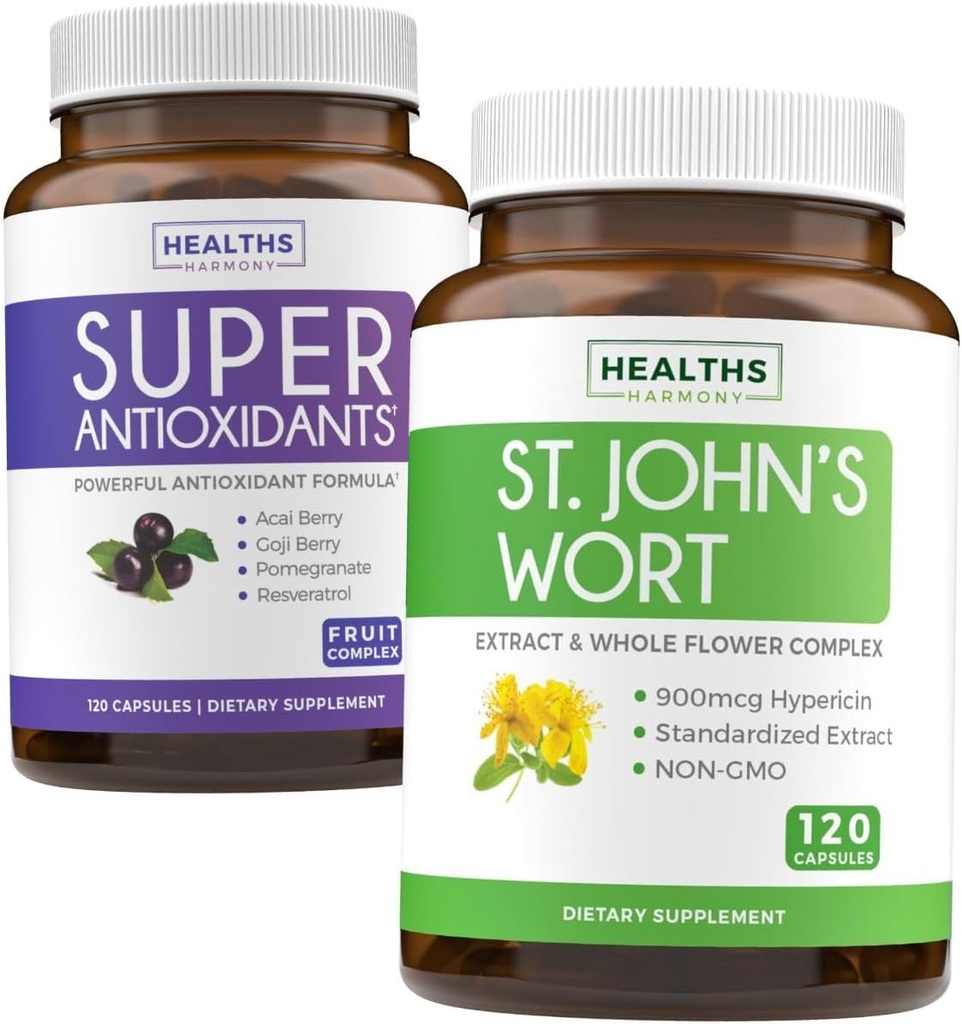Antioxidants & St. John's Wort (2-Month Supply) Serenity Antioxidant Blend - Super Antioxidants - Ισχυρό Super Food Daily Blend (120 Caps) & St. John's Wort - Ισχυρό εκχύλισμα 9000mcg (120 Caps)