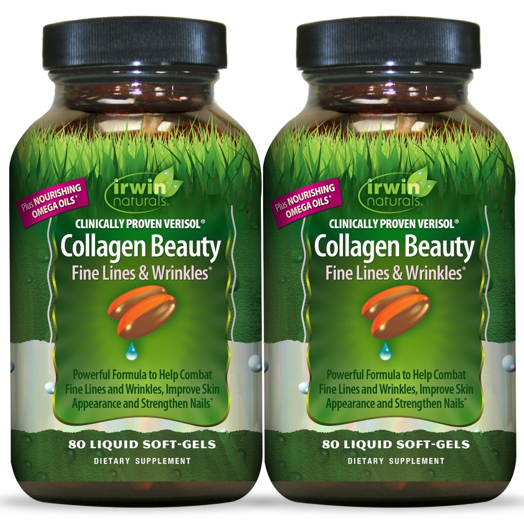 Irwin Naturals Collagen Beauty – 80 Liquid Soft-Gels – Προηγμένη επιδερμίδα, μαλλιά και νυχιών - 2 Pack
