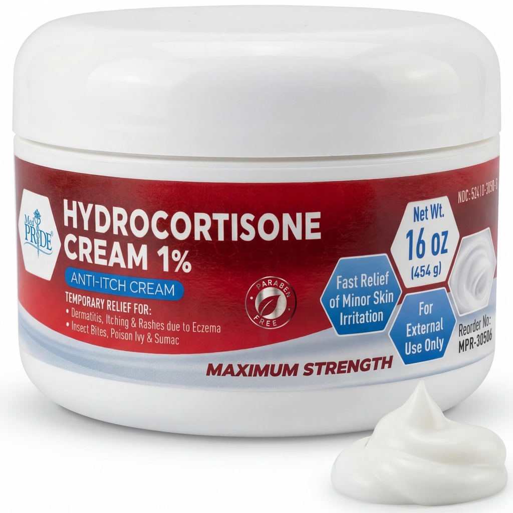 MED Pride 1% Hydrocortisone Cream Μαζική 16 Oz Maximum Strength Itch Relief for Eczema, Δερματίτιδα, Εξανθήματα, Κουνουπίδια