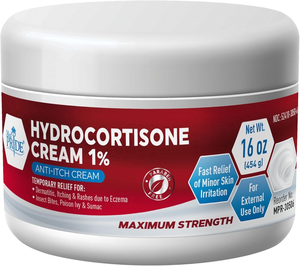 MED Pride 1% Hydrocortisone Cream Μαζική 16 Oz Maximum Strength Itch Relief for Eczema, Δερματίτιδα, Εξανθήματα, Κουνουπίδια