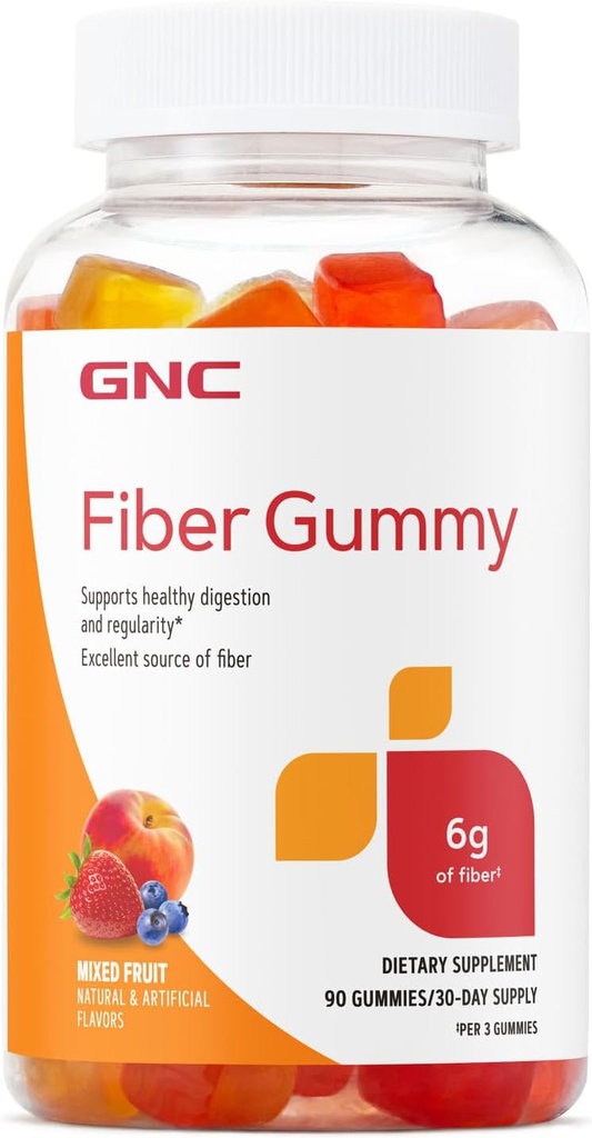 GNC Fiber 6g Gummy, υποστηρίζει υγιή πέψη & κανονικότητα, μικτή φρούτα, 90 κόμης